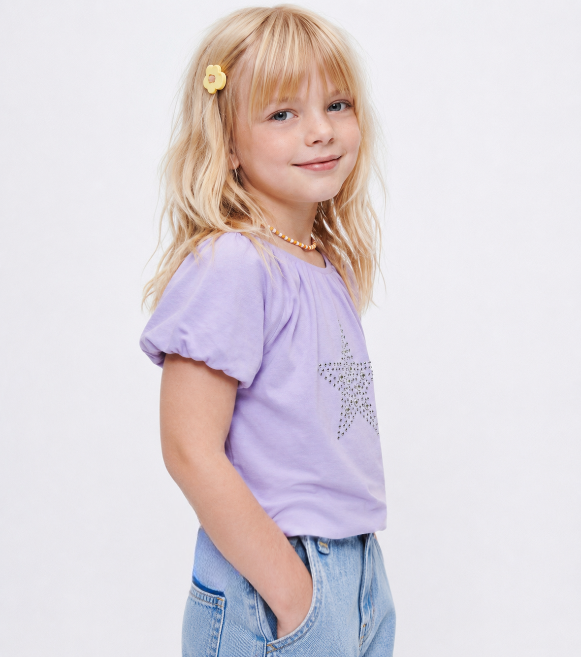 Girl puffball star top