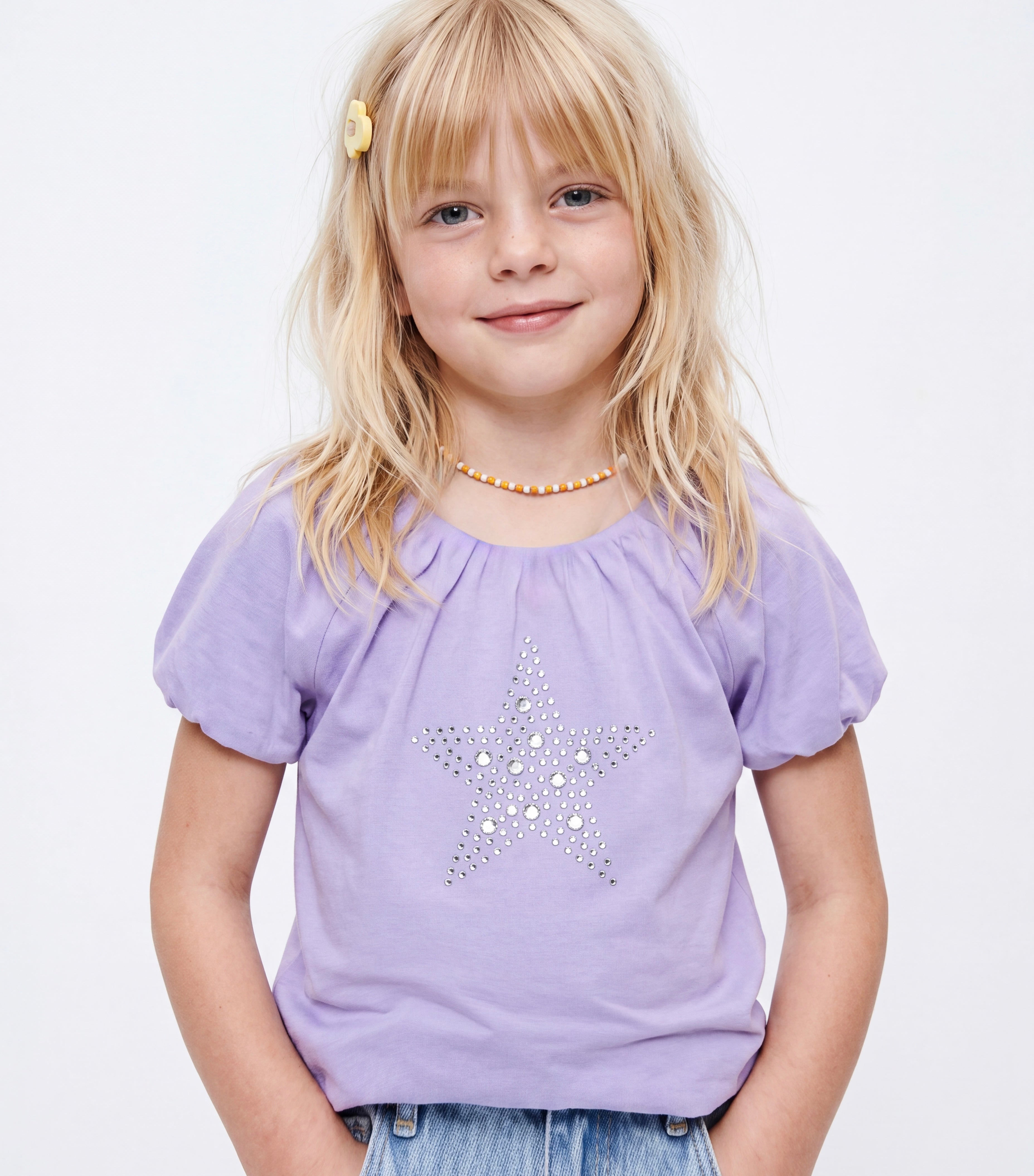Girl puffball star top
