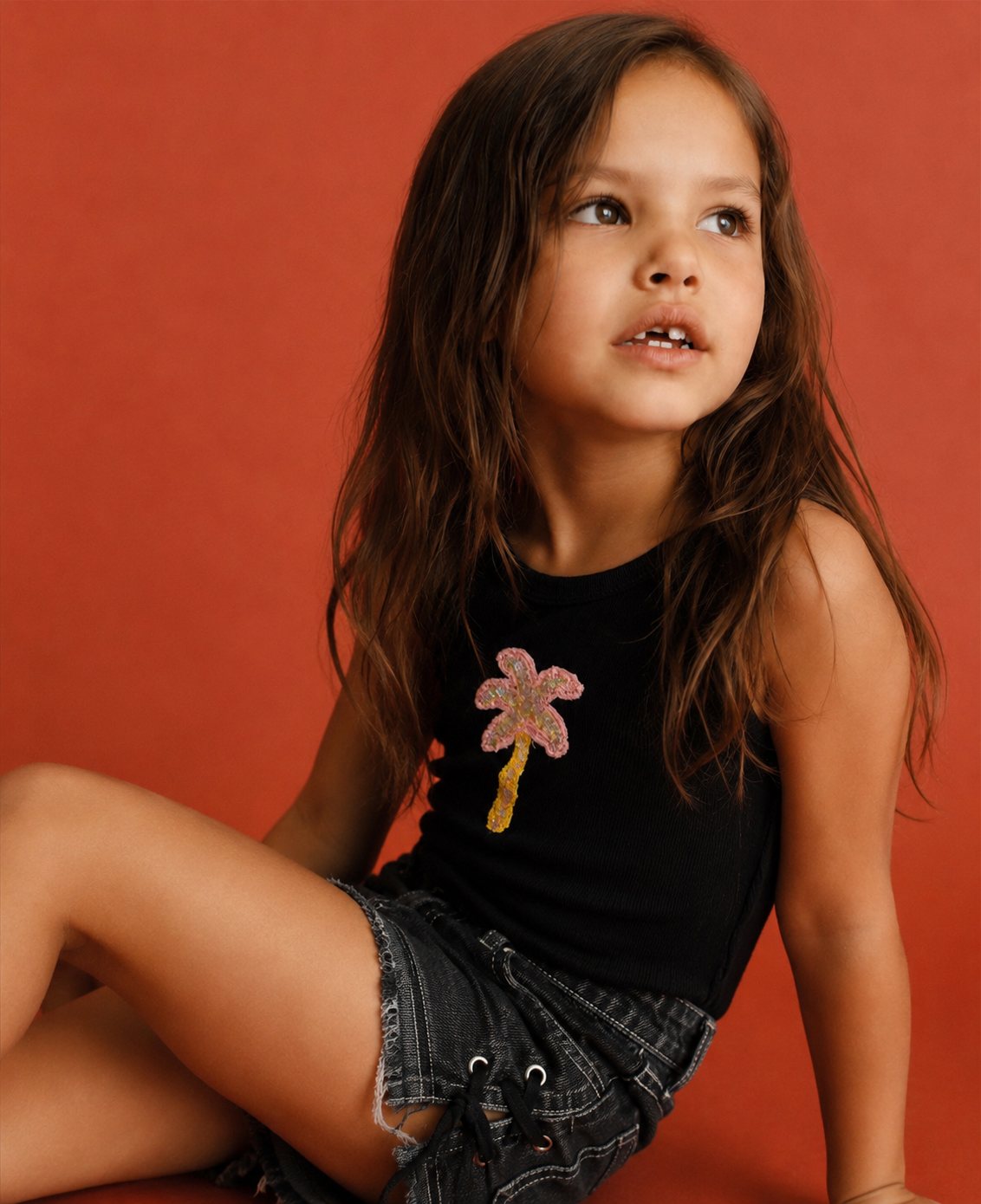 Girl cherry ribbed tank top