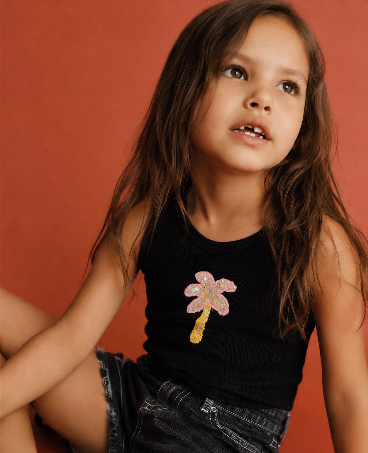 Girl cherry ribbed tank top