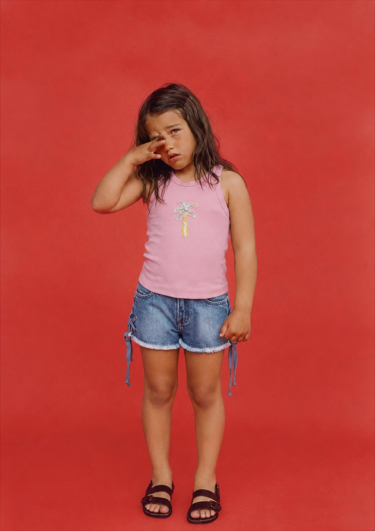 Girl cherry ribbed tank top