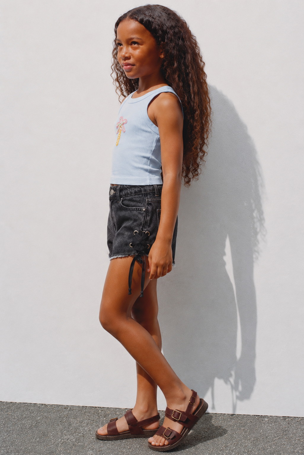 Girl cherry ribbed tank top