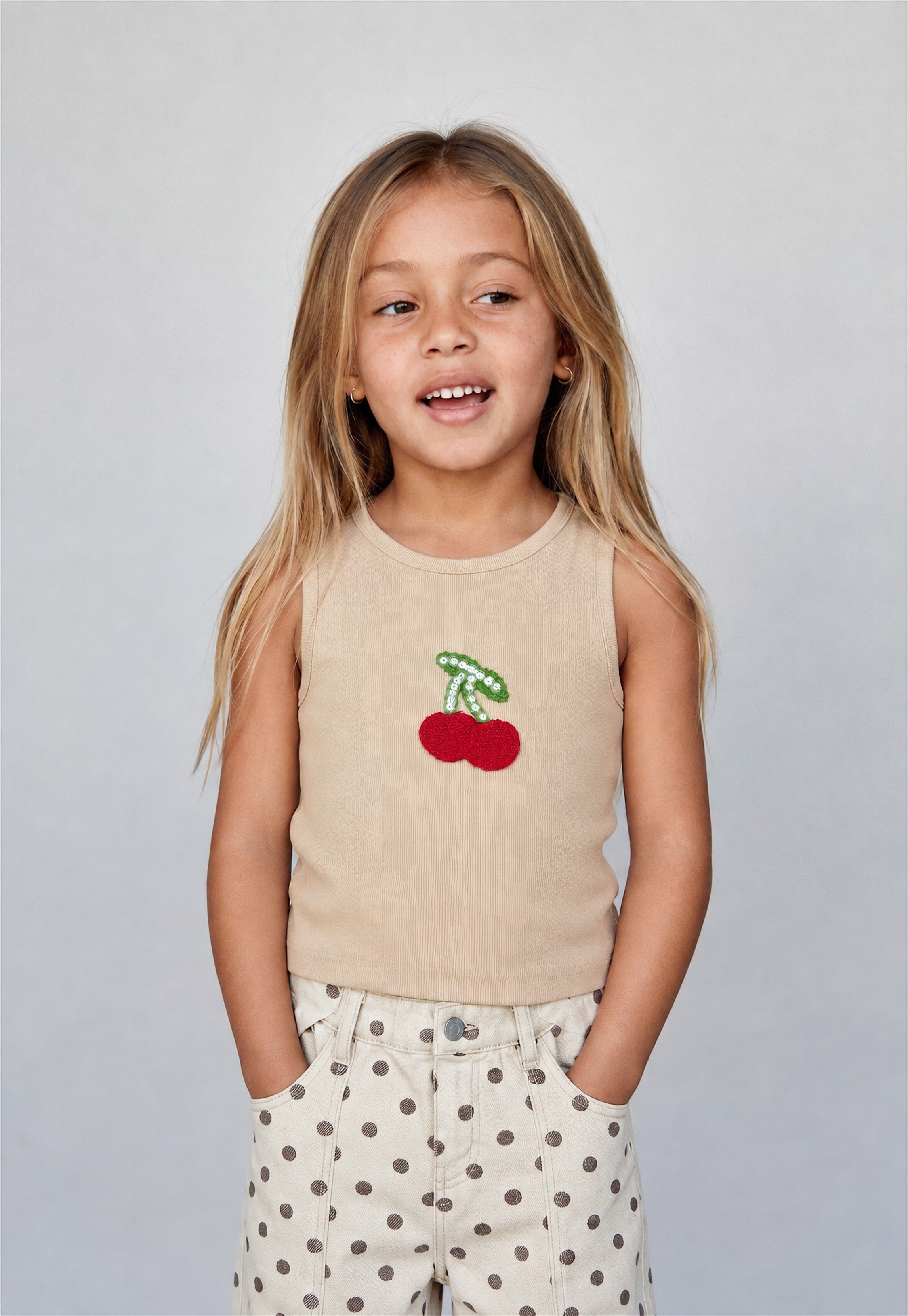 Girl ribbed cherry tank top