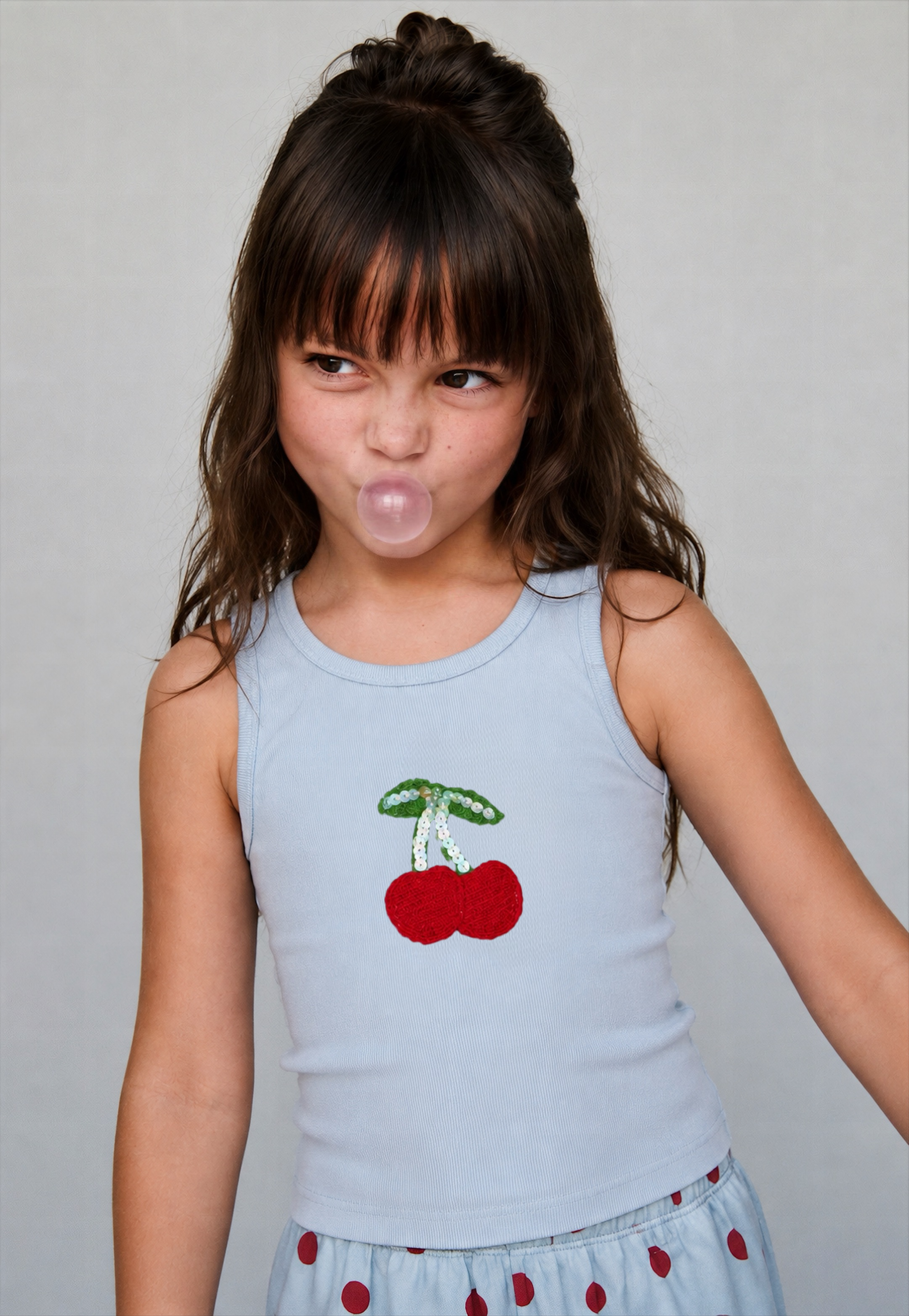 Girl ribbed cherry tank top
