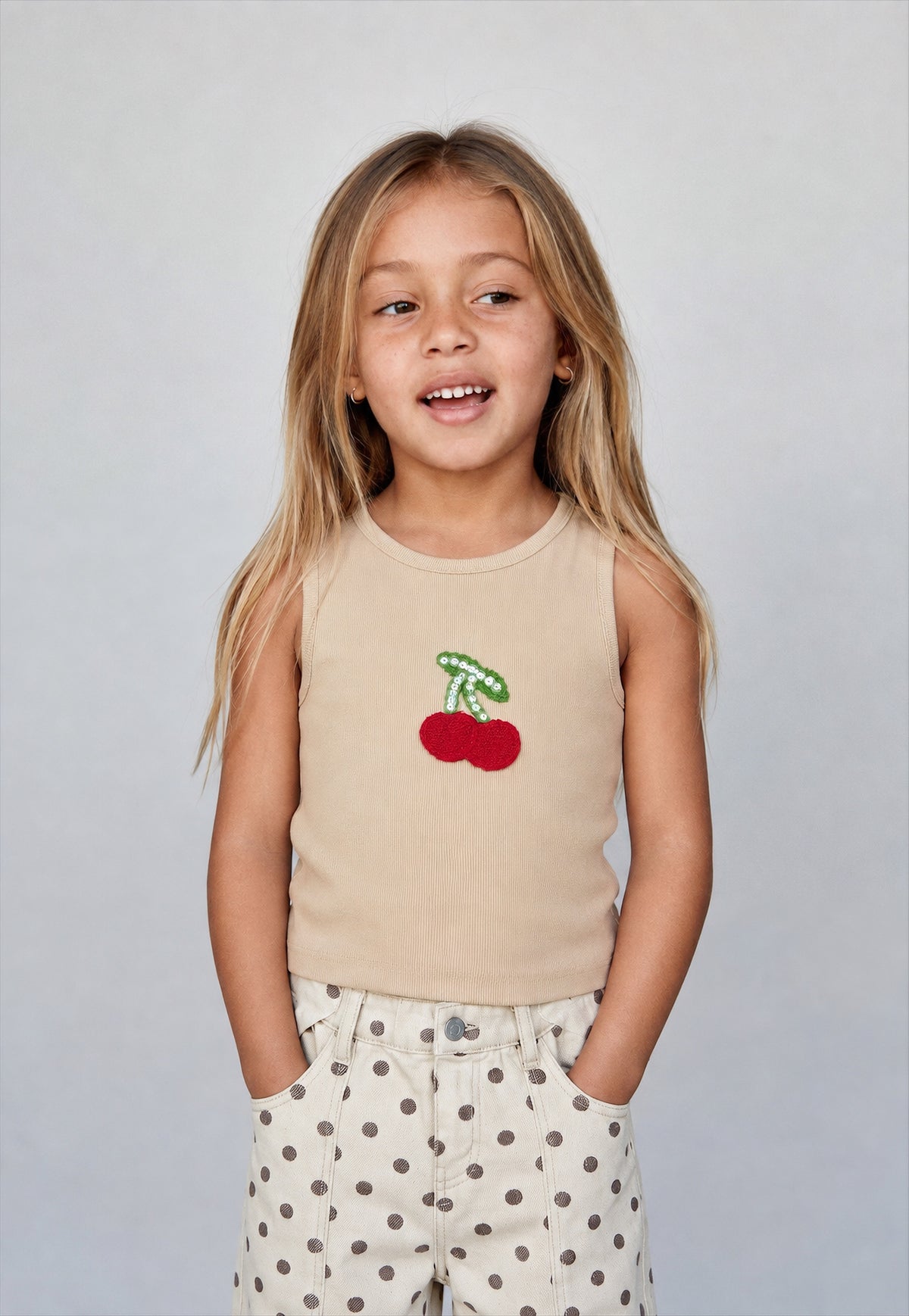 Girl ribbed cherry tank top