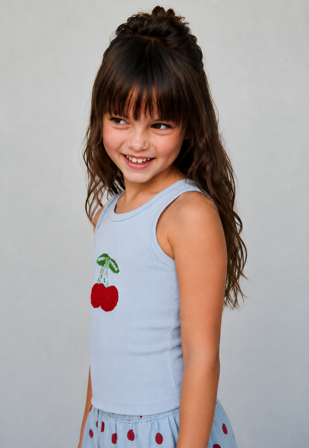 Girl ribbed cherry tank top