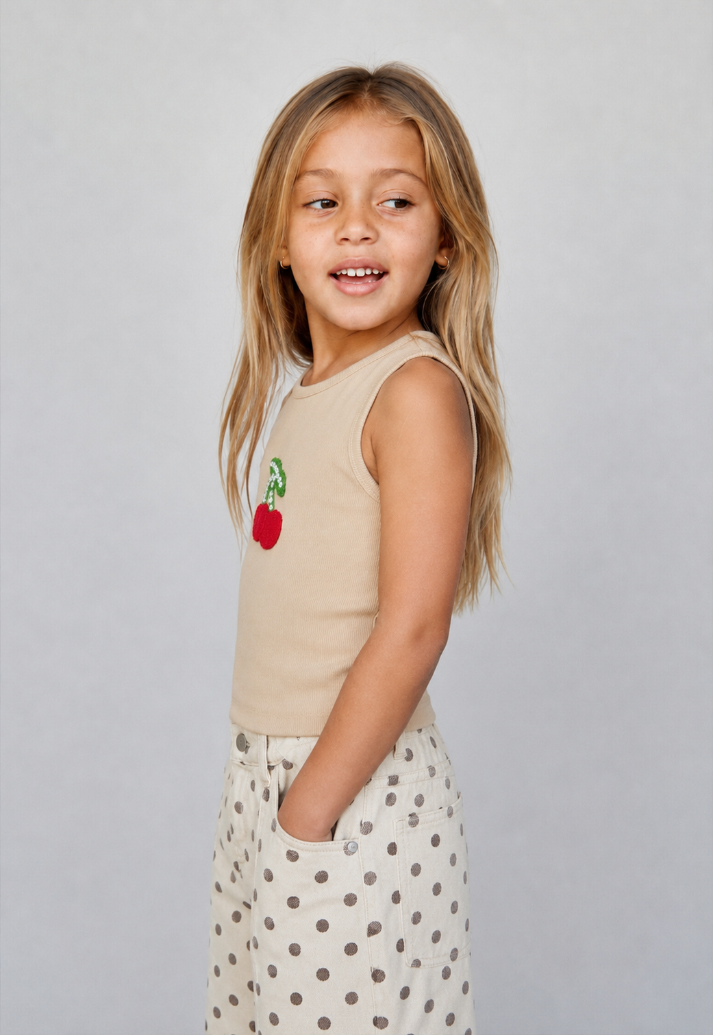 Girl ribbed cherry tank top