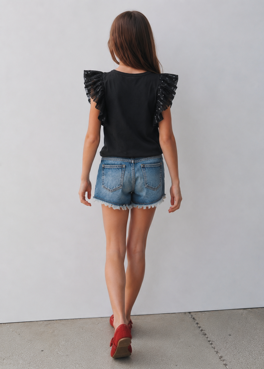 Girl top with sequin ruffle
