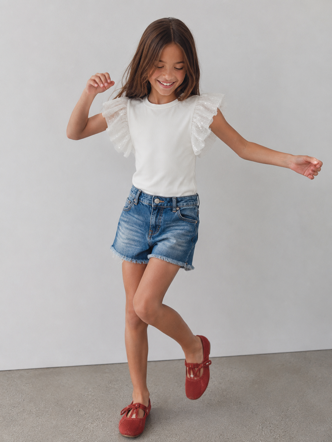 Girl top with sequin ruffle