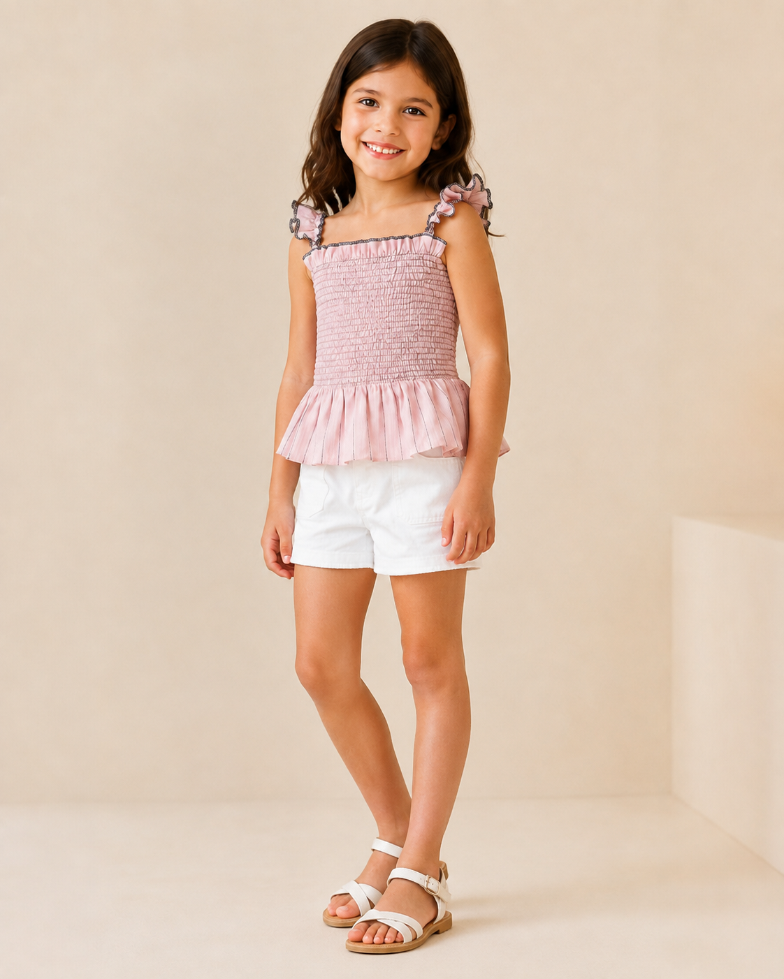 Girl contrast smocked top