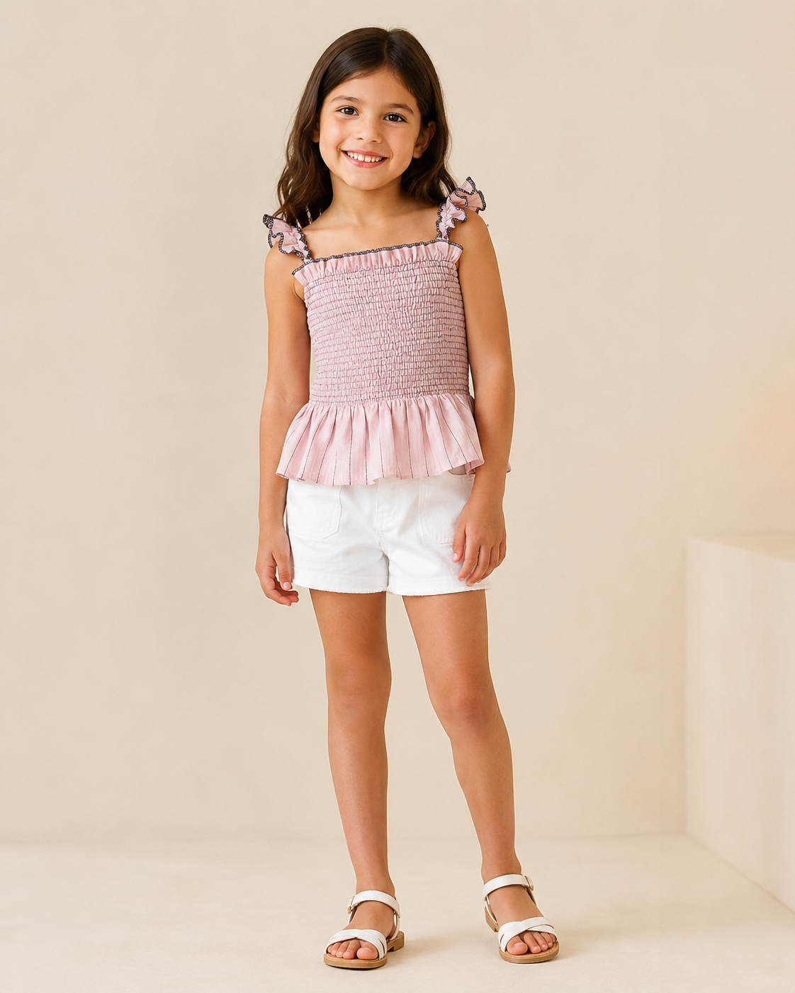 Girl contrast smocked top