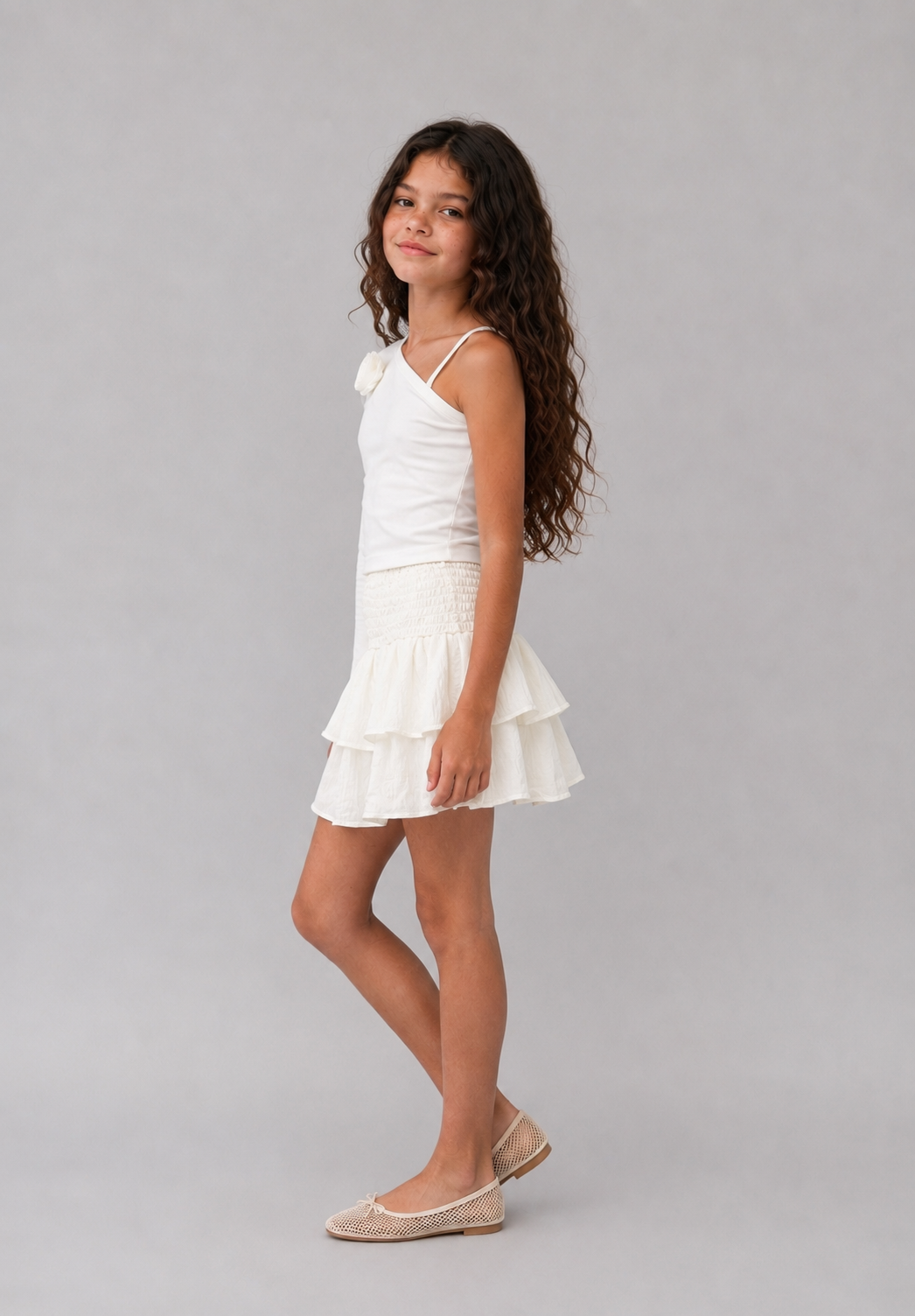Girl one shoulder flower top