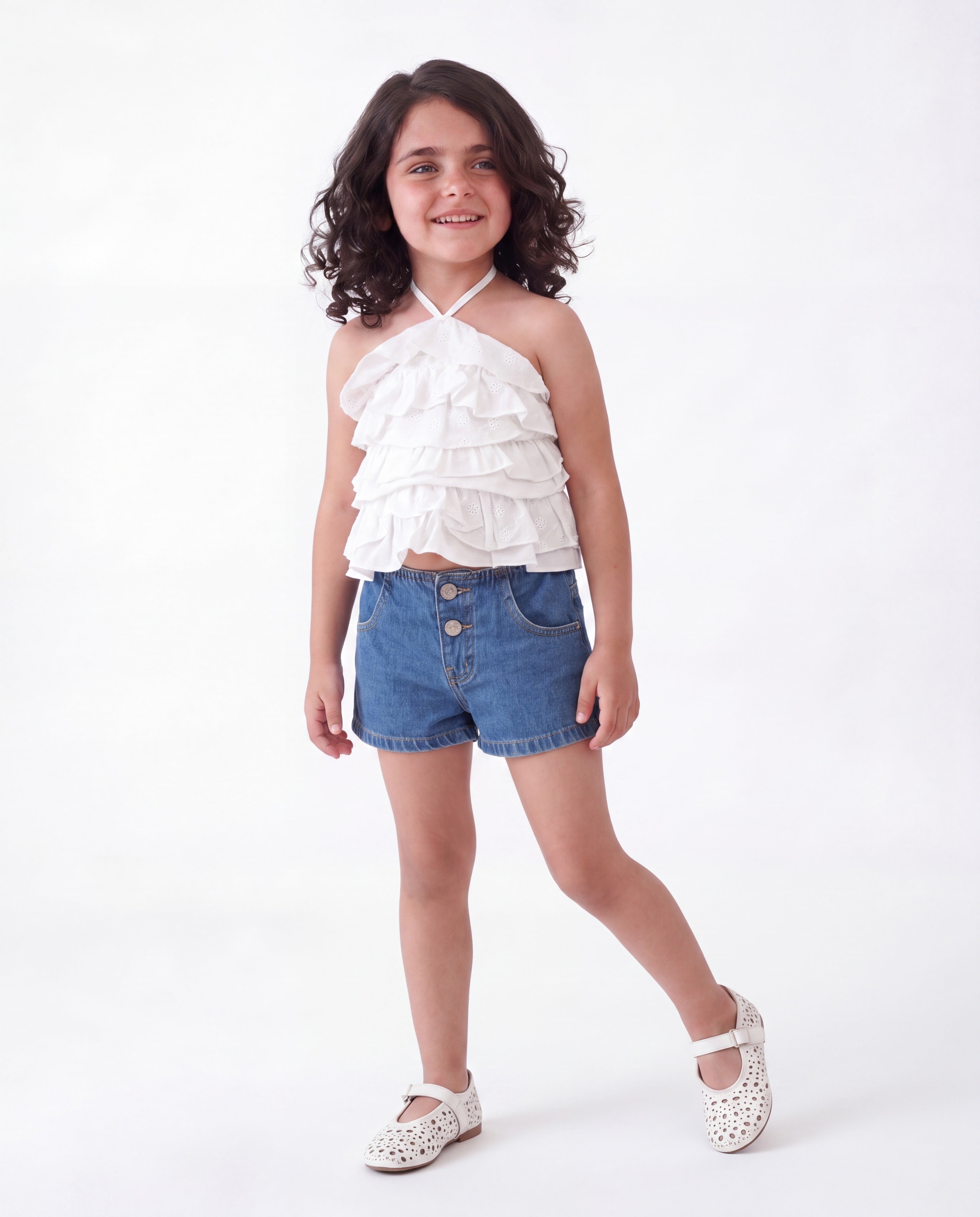 Girl embroidered ruffles