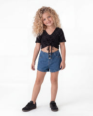 Sparkling Drawstring Polka Dot Top