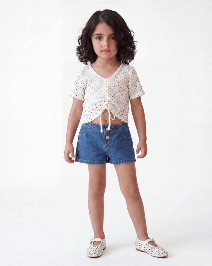 Sparkling Drawstring Polka Dot Top