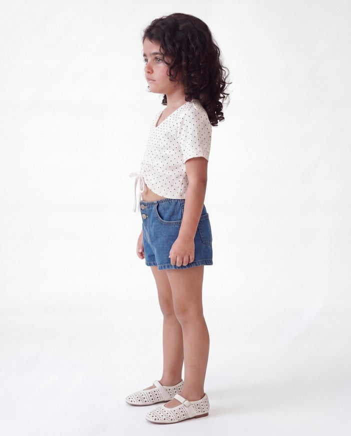 Sparkling Drawstring Polka Dot Top