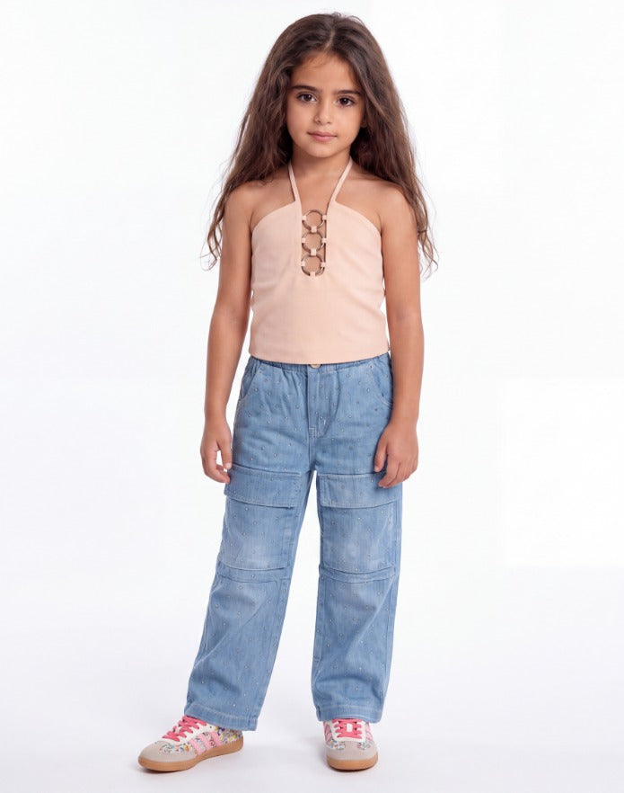 Girl metal hoops halter top