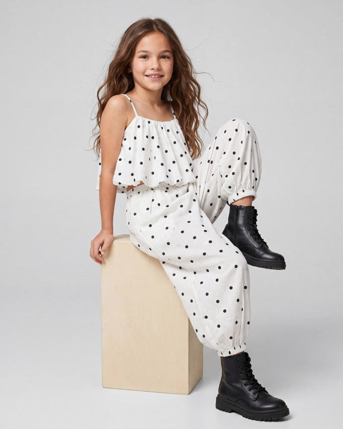 Girl polka puffed crop top