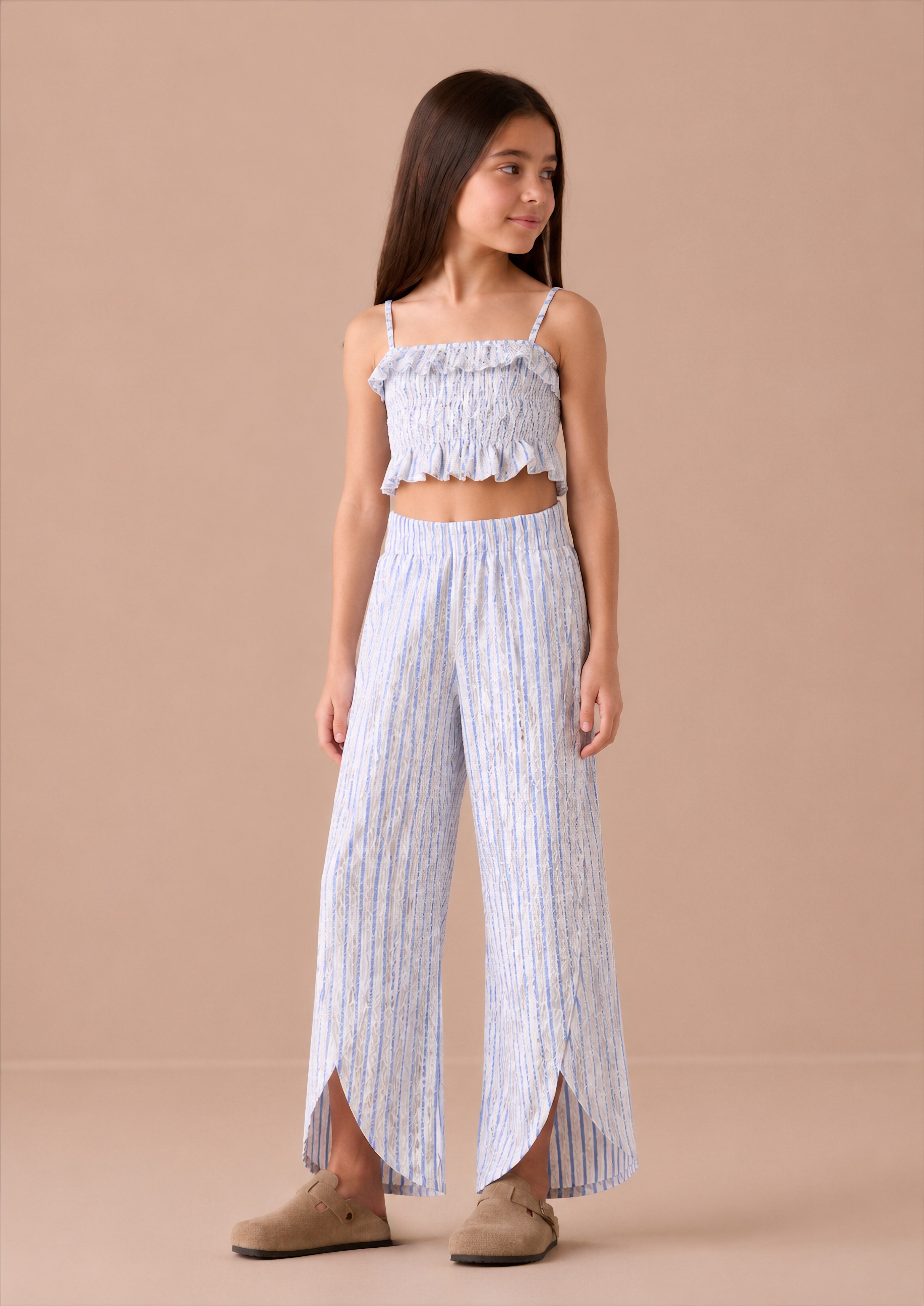 Girl lace detail stripes top