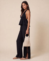 Teens Dreamy Peplum Halter Black Top