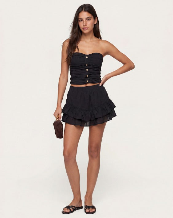 Black Button Up Draped Tube Top