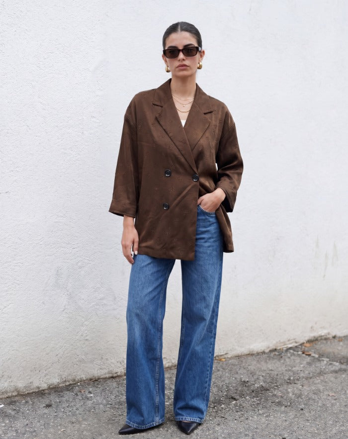 Women jacquard satin blazer