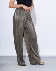 Metallic Pleated Wide-Leg Pants