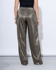 Metallic Pleated Wide-Leg Pants