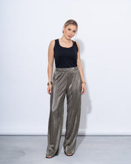 Metallic Pleated Wide-Leg Pants