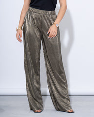 Metallic Pleated Wide-Leg Pants