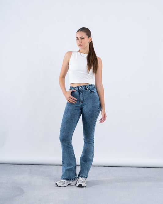 High-Rise Flared Denim Pants