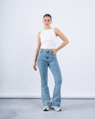 High-Rise Flared Denim Pants