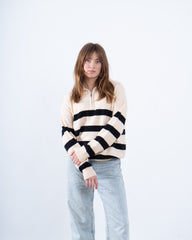 Striped Knit Polo Pullover