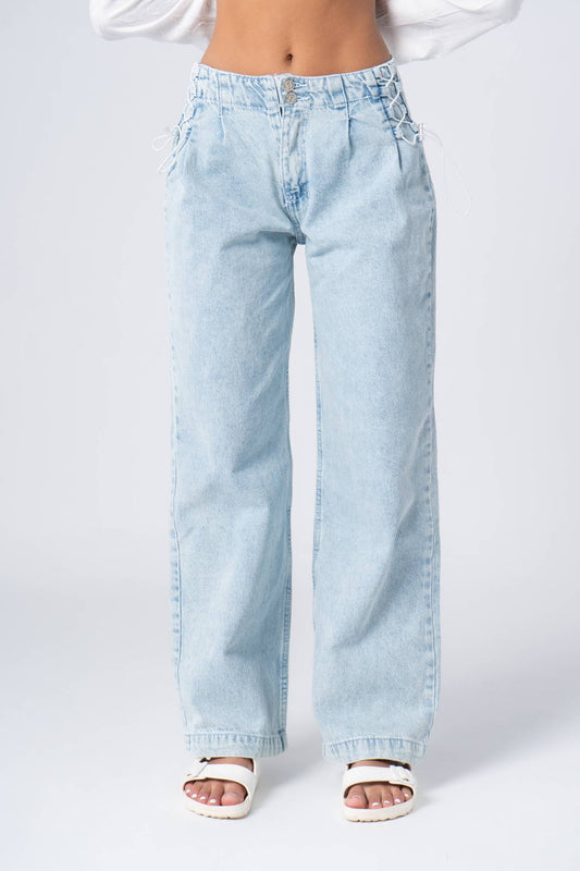 High-Waist Pleated Denim