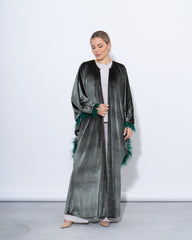 Feather-Trim Velvet Kaftan