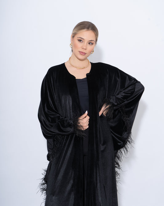 Feather-Trim Velvet Kaftan