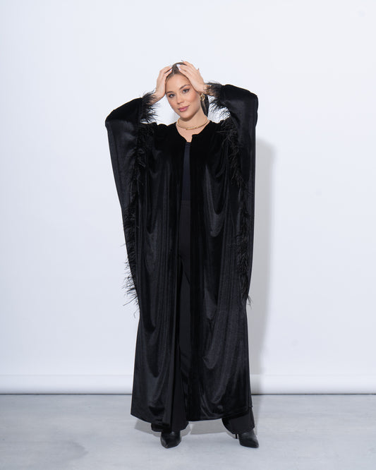 Feather-Trim Velvet Kaftan