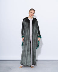 Feather-Trim Velvet Kaftan