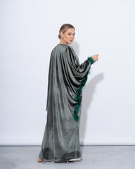 Feather-Trim Velvet Kaftan