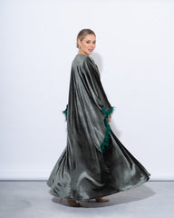 Feather-Trim Velvet Kaftan