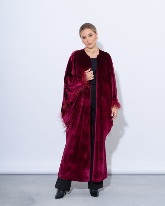 Feather-Trim Velvet Kaftan