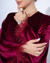 Feather-Trim Velvet Kaftan