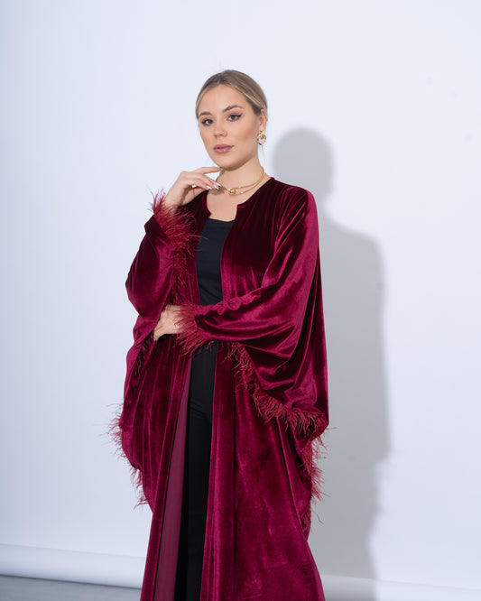 Feather-Trim Velvet Kaftan