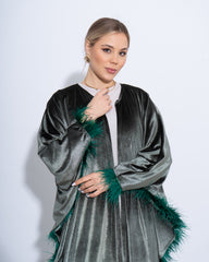 Feather-Trim Velvet Kaftan