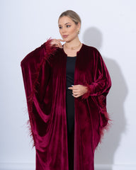 Feather-Trim Velvet Kaftan