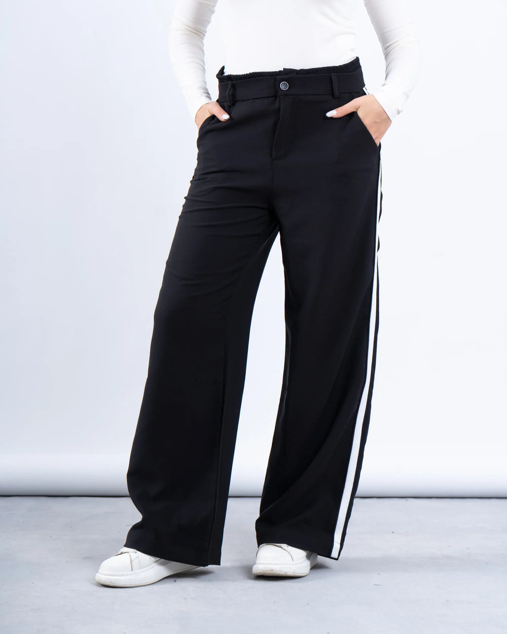 Stripe Double-Waist Wide Leg Pants - Venti