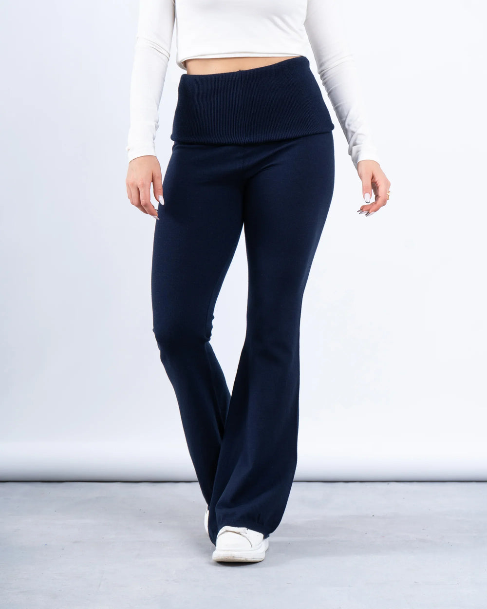 Knit Folded Waist Flare Pants - Venti