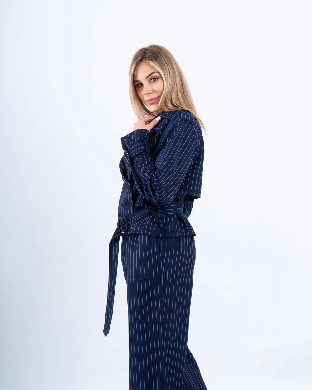 Pinstripe Cropped Trench Jacket - Venti