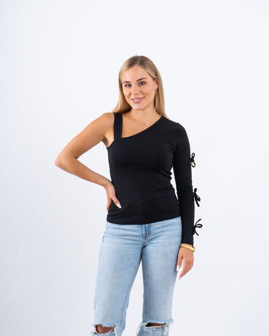 One-Shoulder Bow Detail Top