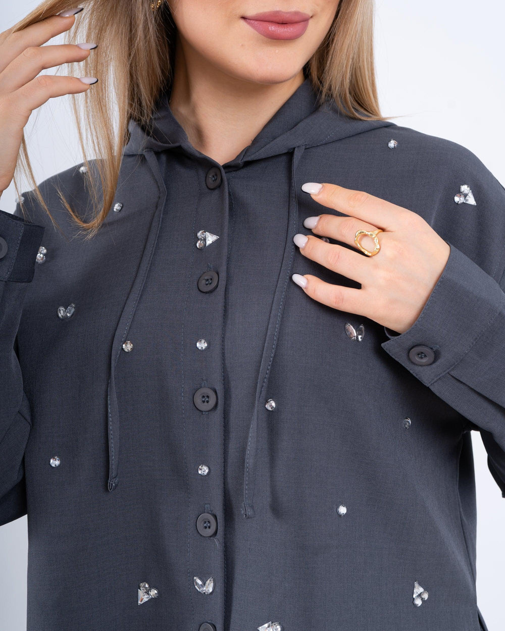 Stone Embellished Hooded Shirt - Venti